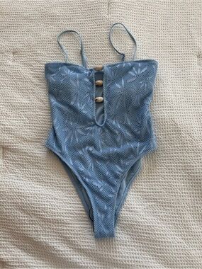 Women’s Blue One-Piece Swimsuit with Shell Accent